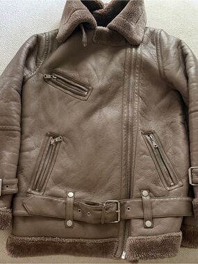 Avec Les Filles Taupe Shearling Faux Leather Moto Jacket
